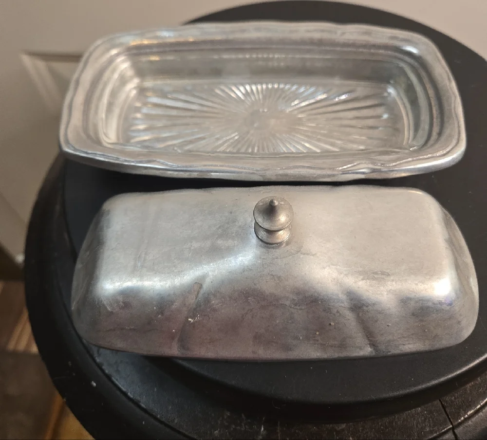 Wilton Mount Joy, CA Pewter Vintage Butter Dish with Lid & Glass Insert